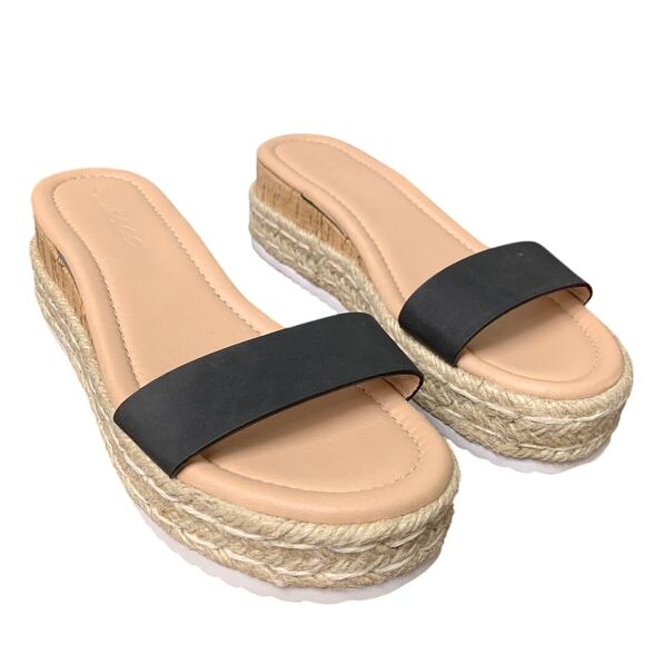 Laicigo Womens Size 6 Black 2.25" Platform Espadrille Open Toe Flip Flop Shoes - Picture 1 of 7